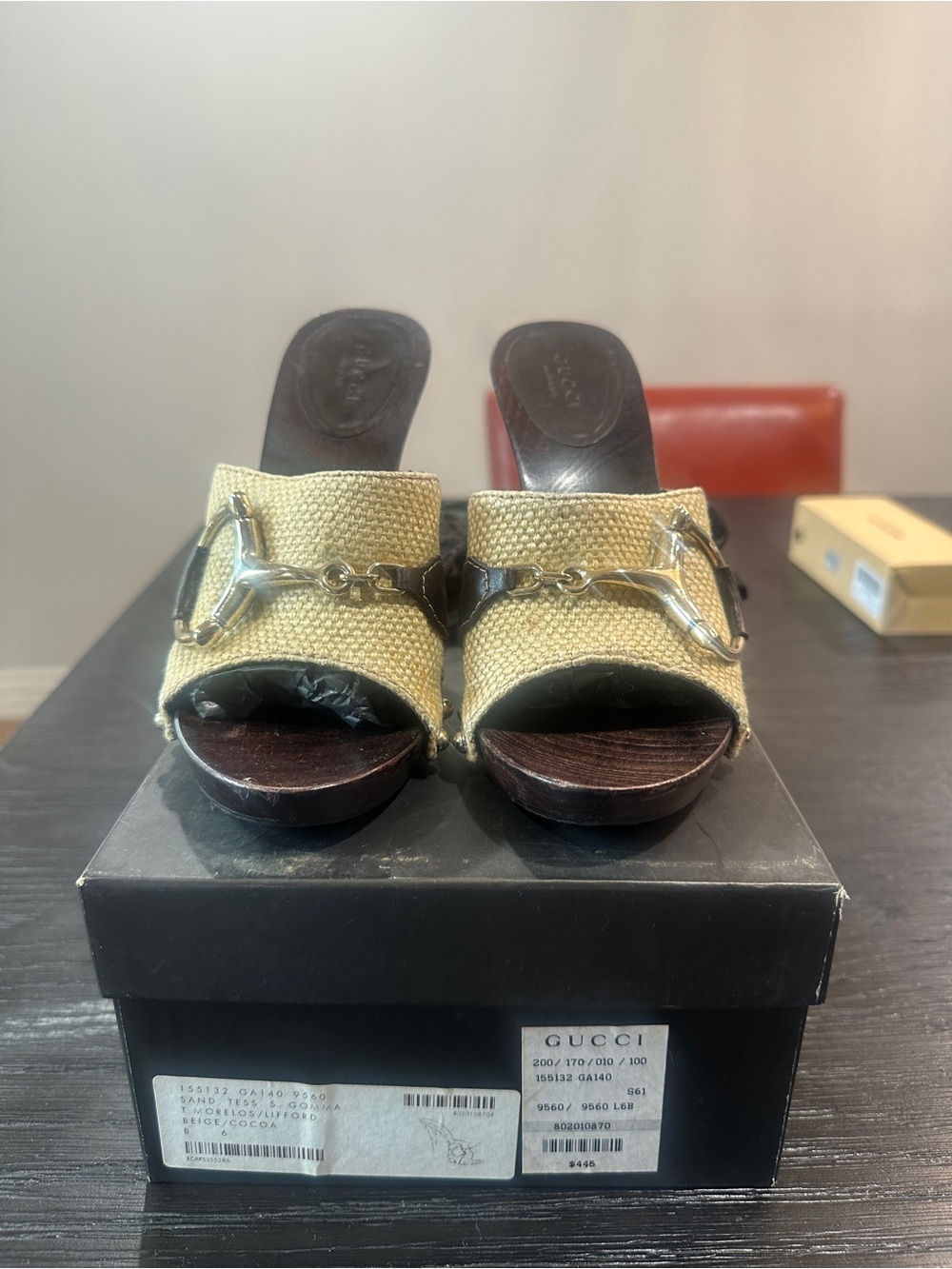 Gucci Beige Woven Horsebit Mule Sandals